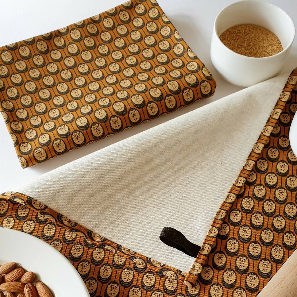 Autumn Hedgehog Organic Cotton Tea Towel