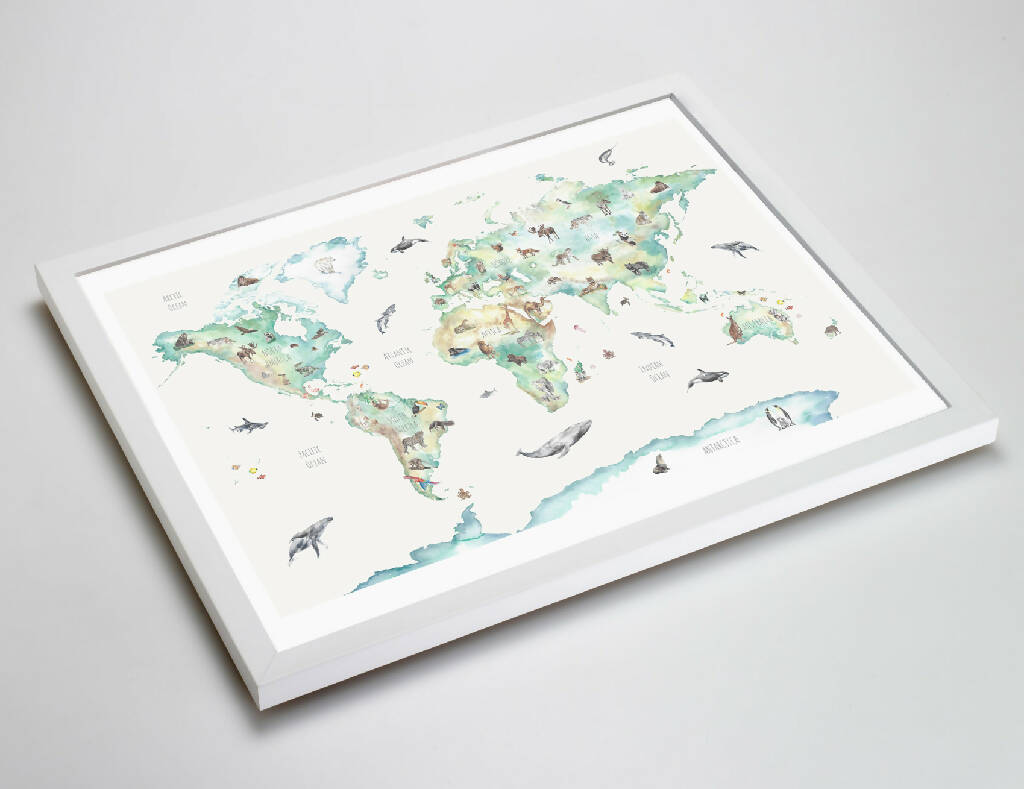 World Map ALL plain white frame