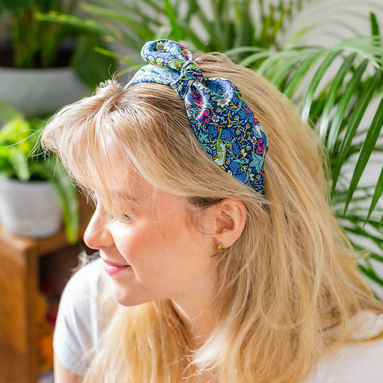Liberty Side Bow Headband - Strawberry Thief J Print