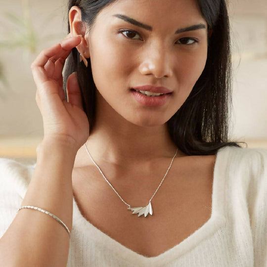 Geometric Fan Necklace in Solid Sterling Silver