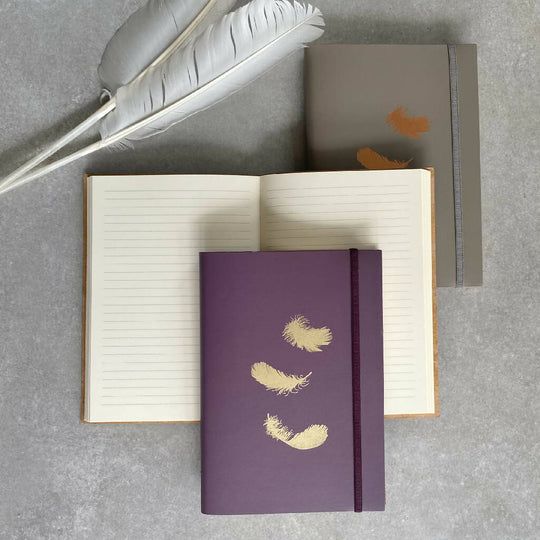 Recycled Leather Notebook With Feathers