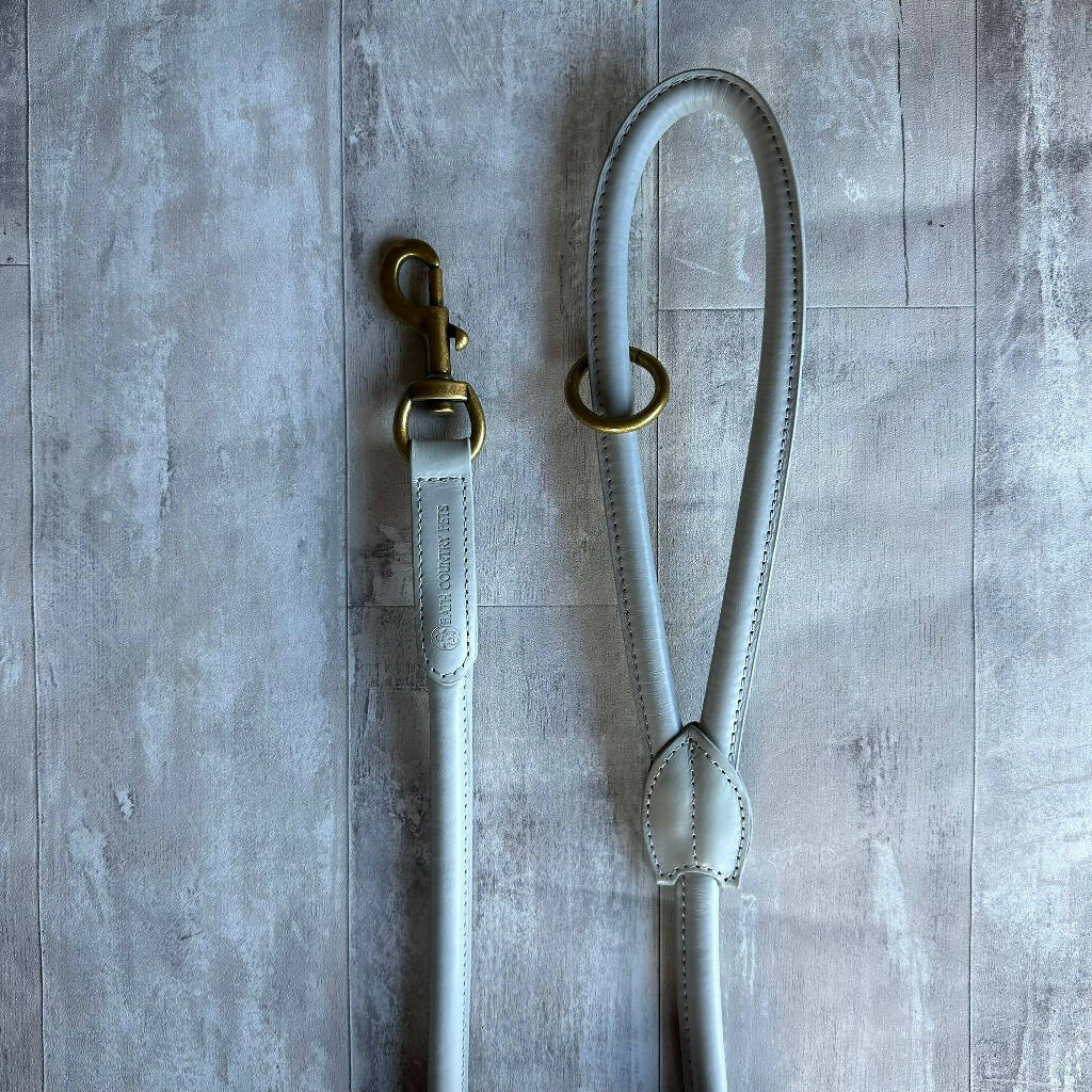 Rolled Leather Dog Lead Grey