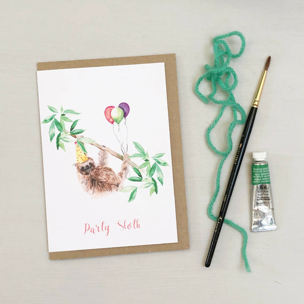Watercolour Sloth Birthday Card