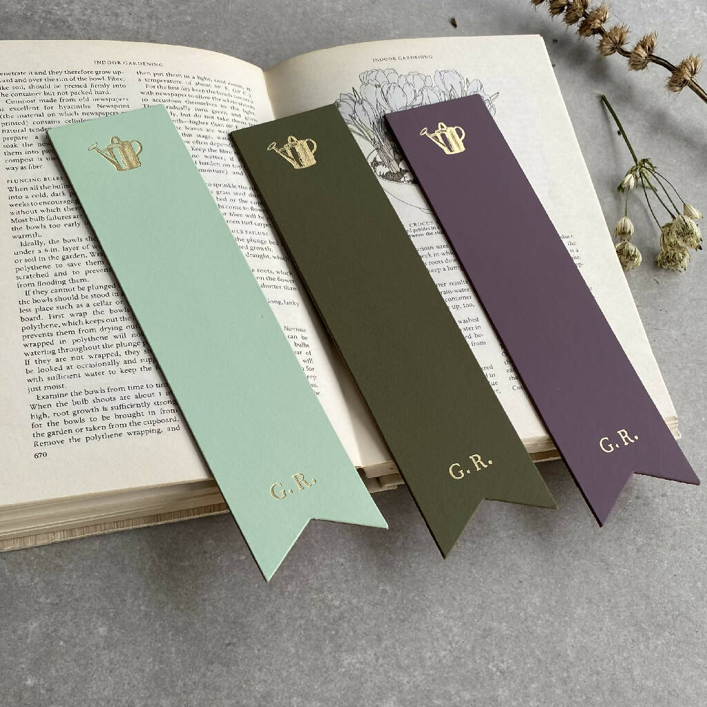 Personalised Recycled Leather Bookmark with Watering Can