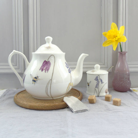 Bee and Spring Flowers Bone China Large Teapot
