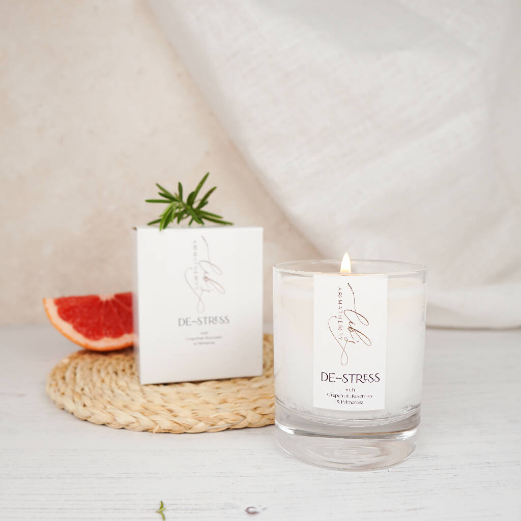 De-Stress with Grapefruit, Rosemary & Palmarosa Essential Oil Candle