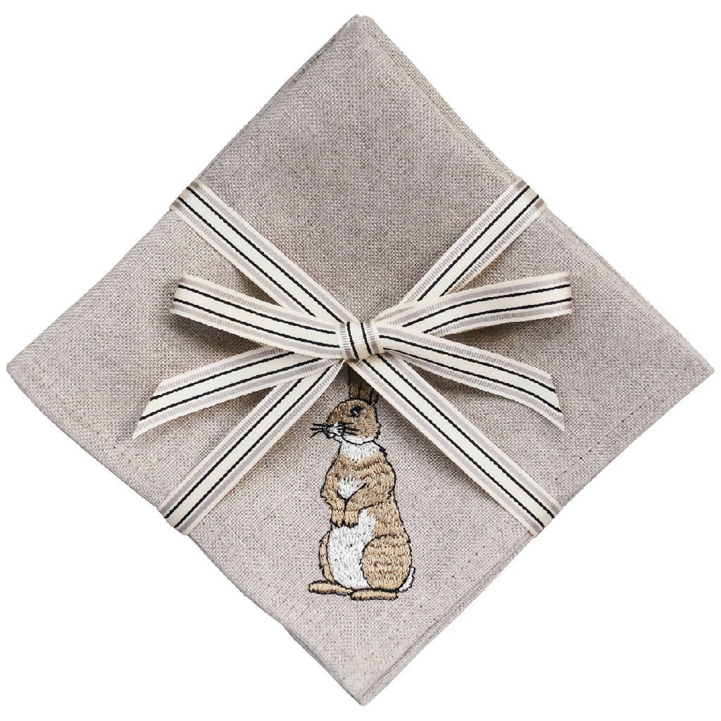 Embroidered Rabbit Cocktail Napkins - Set of Four