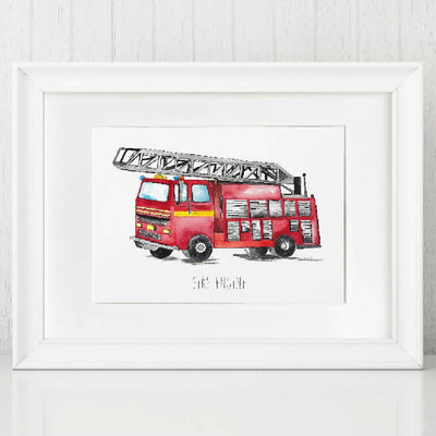 Fire Engine Watercolour Art Print