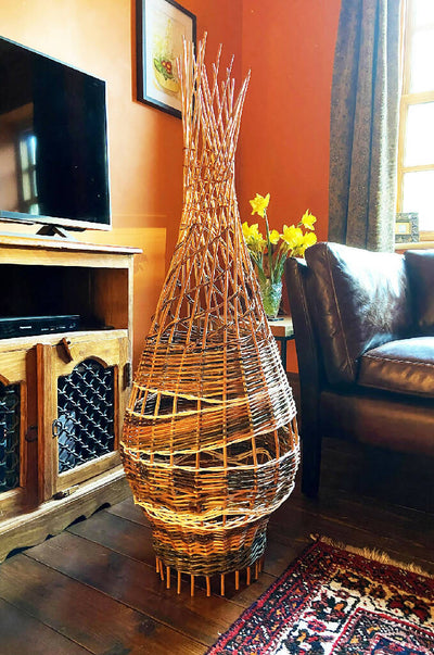 Aboriginal Style Lamp in Willow, Cane and Copper Coloured Wire