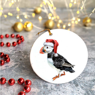 Santa Puffin Personalised Ceramic Christmas Ornament