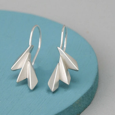 Geometric Fan Drop Earrings in Solid Sterling Silver