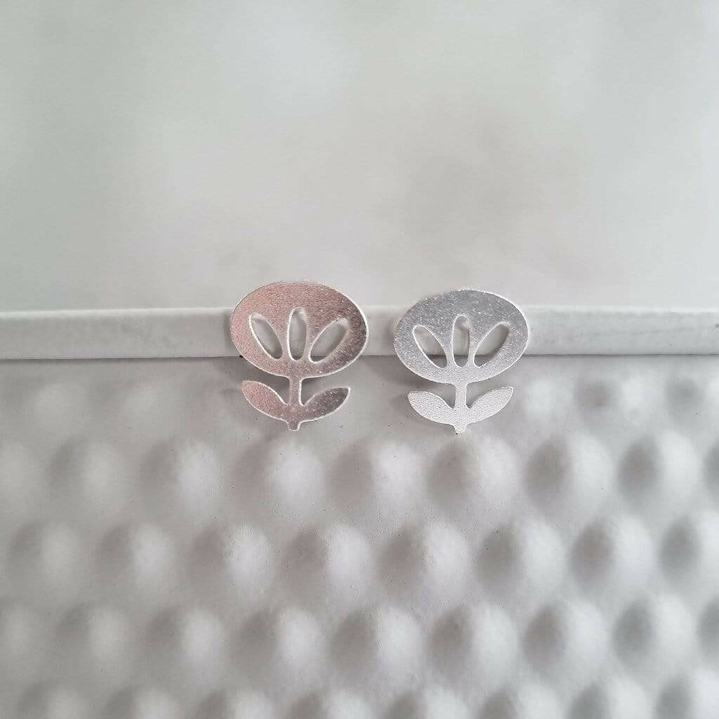 Abstract Flower Silver Plated Stud Earrings in a Bottle