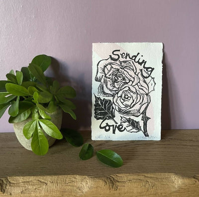 'Sending Love' Linocut Print on Handmade Paper
