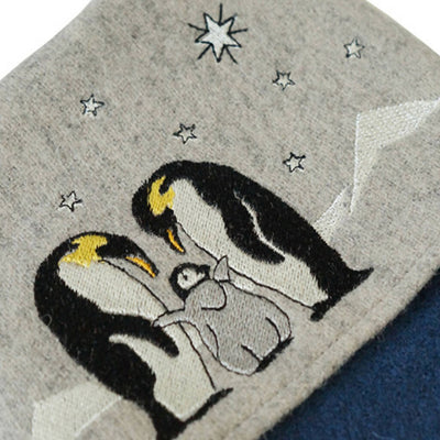 Embroidered Penguin and Chicks Christmas Stocking