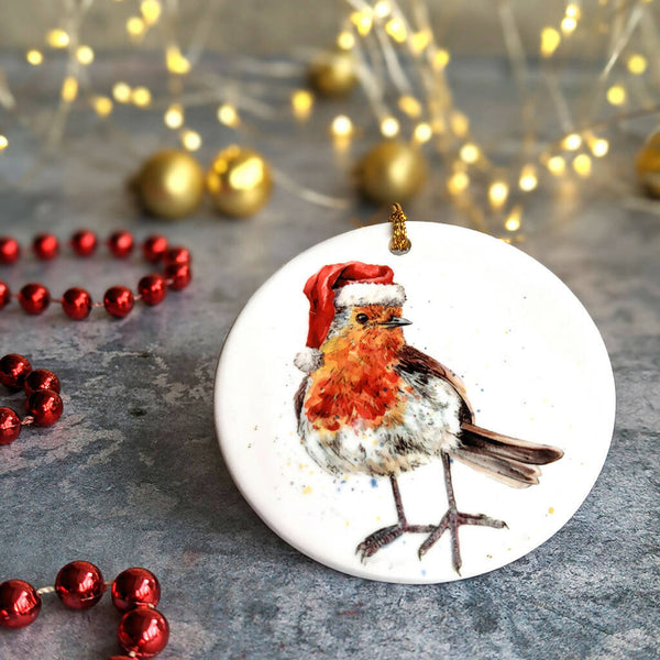 Santa Robin Personalised Ceramic Christmas Ornament