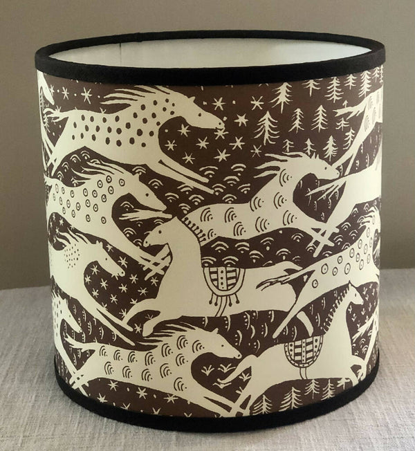 'Horses Horses Horses' Drum Lampshade in Brown