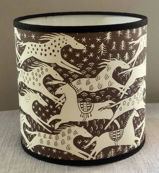 'Horses Horses Horses' Drum Lampshade in Brown