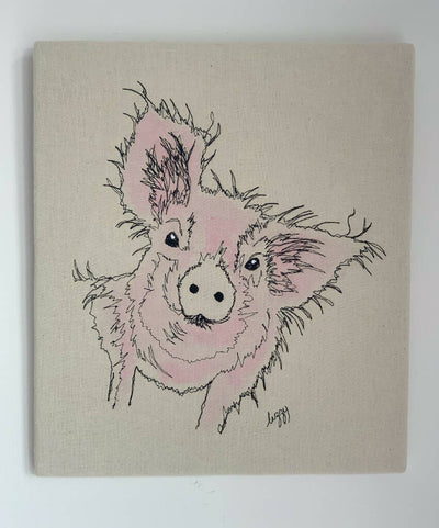 Cute Piggy Watercolour and Stitch Artwork