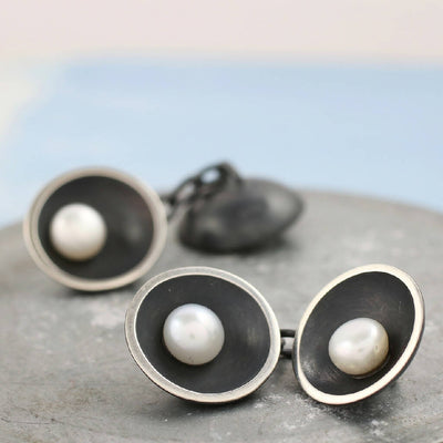 Double Sided Pearl Cufflinks in Solid Sterling Silver