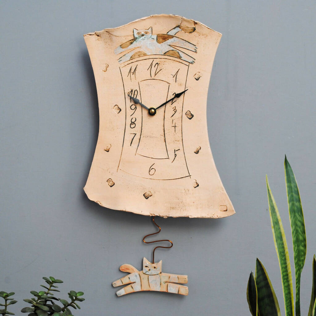 Cat Wall Clock with Pendulum