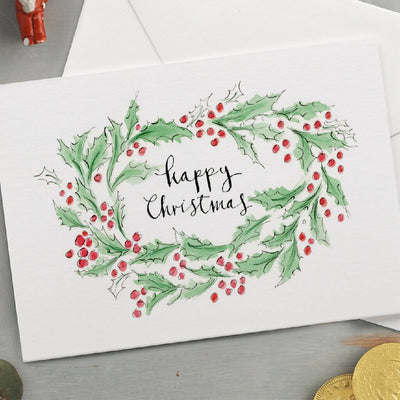 'Happy Christmas' Holly Wreath Christmas Card
