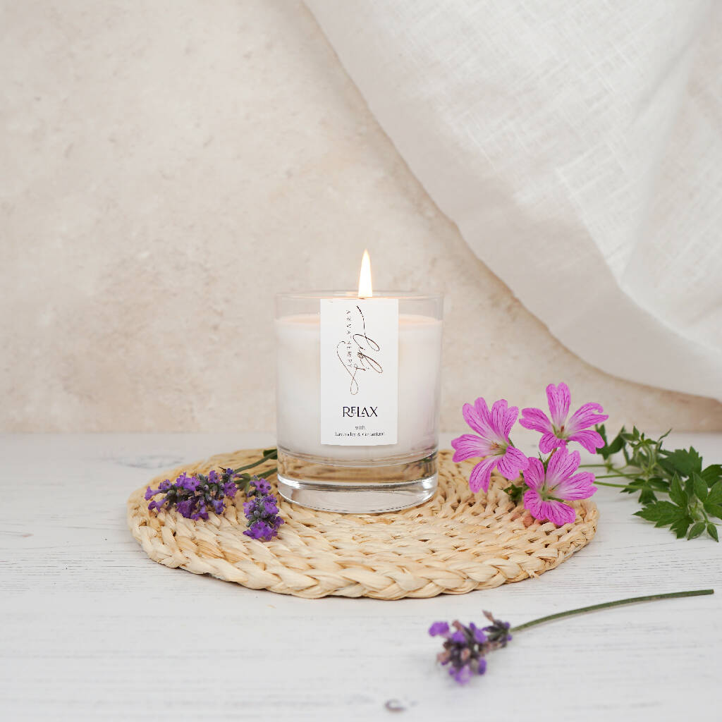 Relax with Lavender & Geranium Essential Oil Candle