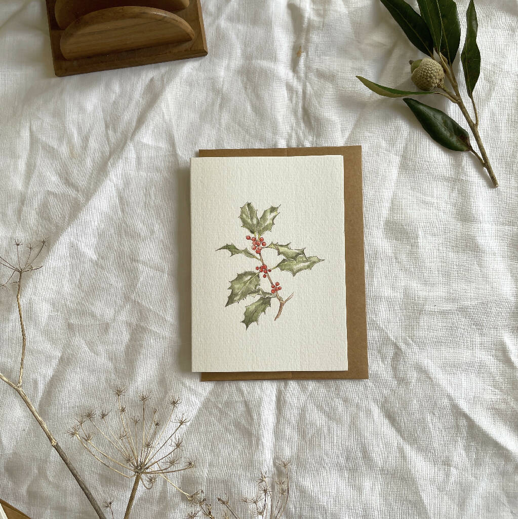 Vintage Style Botanical Illustration Foliage Petite Christmas Card - Set of 4