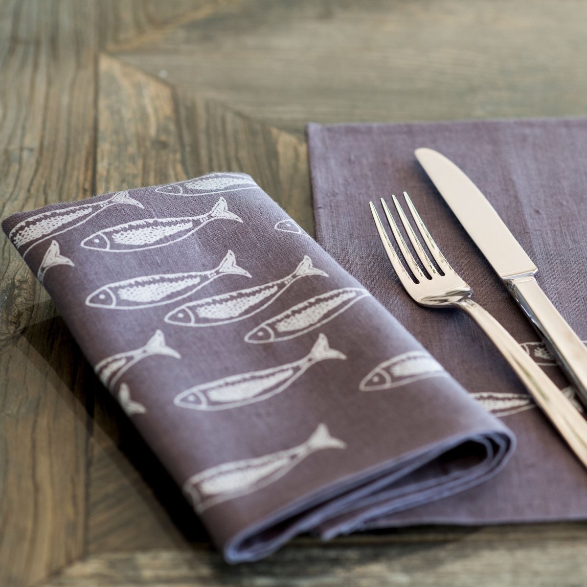 Fish Napkins Hand Printed Linen Set of Two