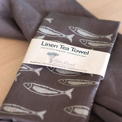 Fish Tea Towel Handprinted Pure Linen