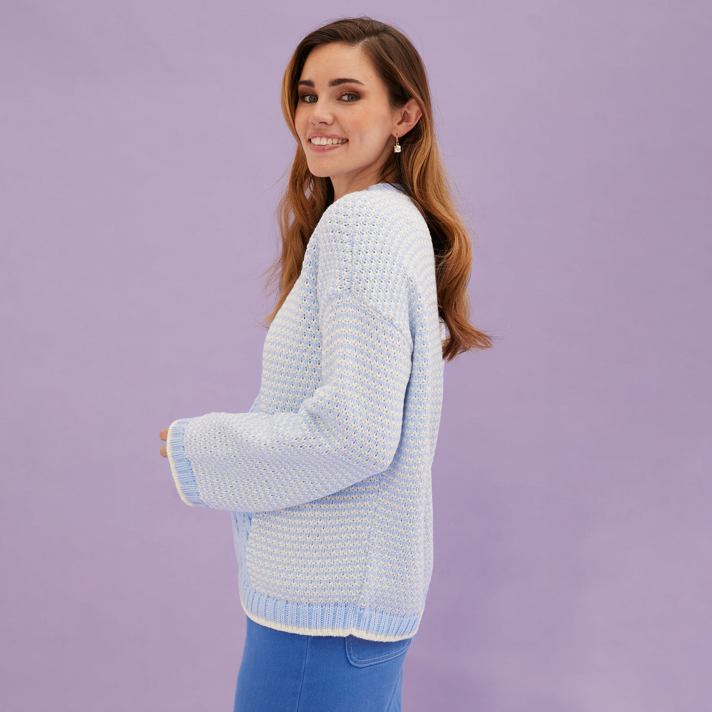 Frankie Cable Knit Crew Neck Jumper - Blue