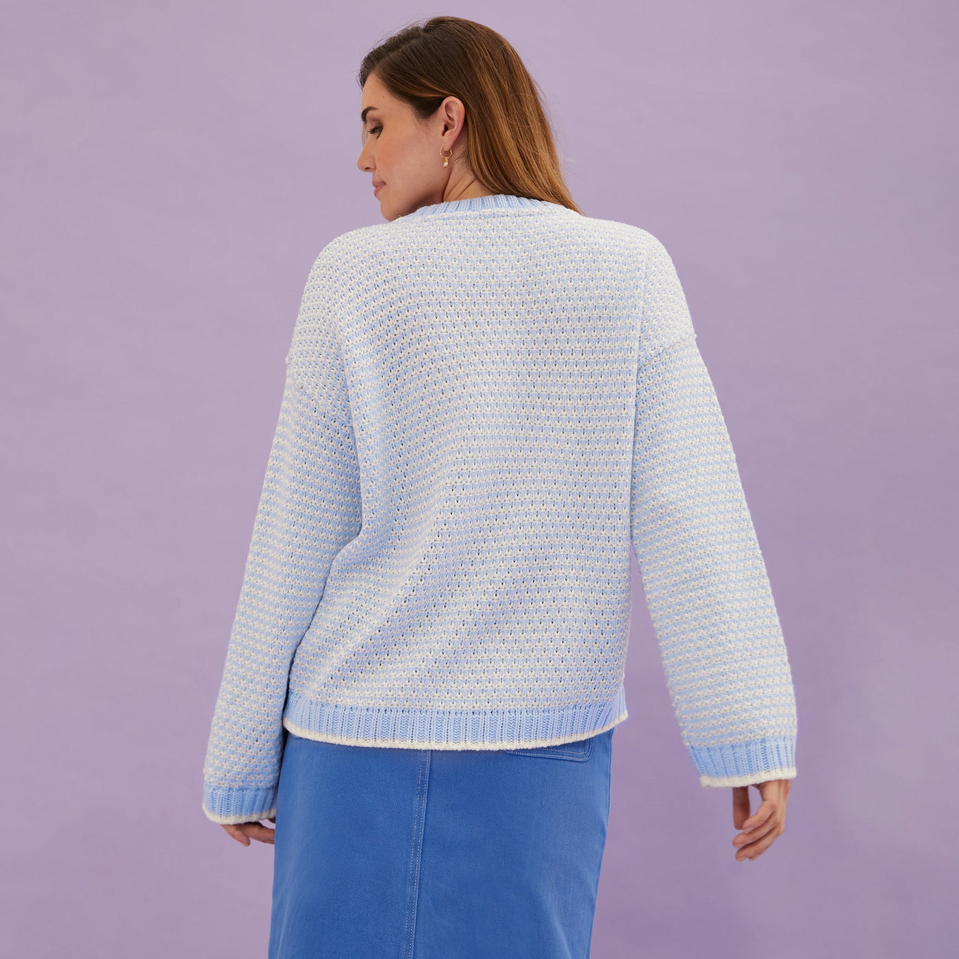 Frankie Cable Knit Crew Neck Jumper - Blue