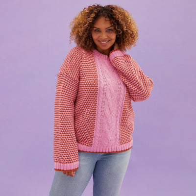 Frankie Cable Knit Crew Neck Jumper - Pink