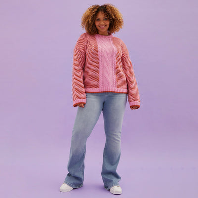 Frankie Cable Knit Crew Neck Jumper - Pink