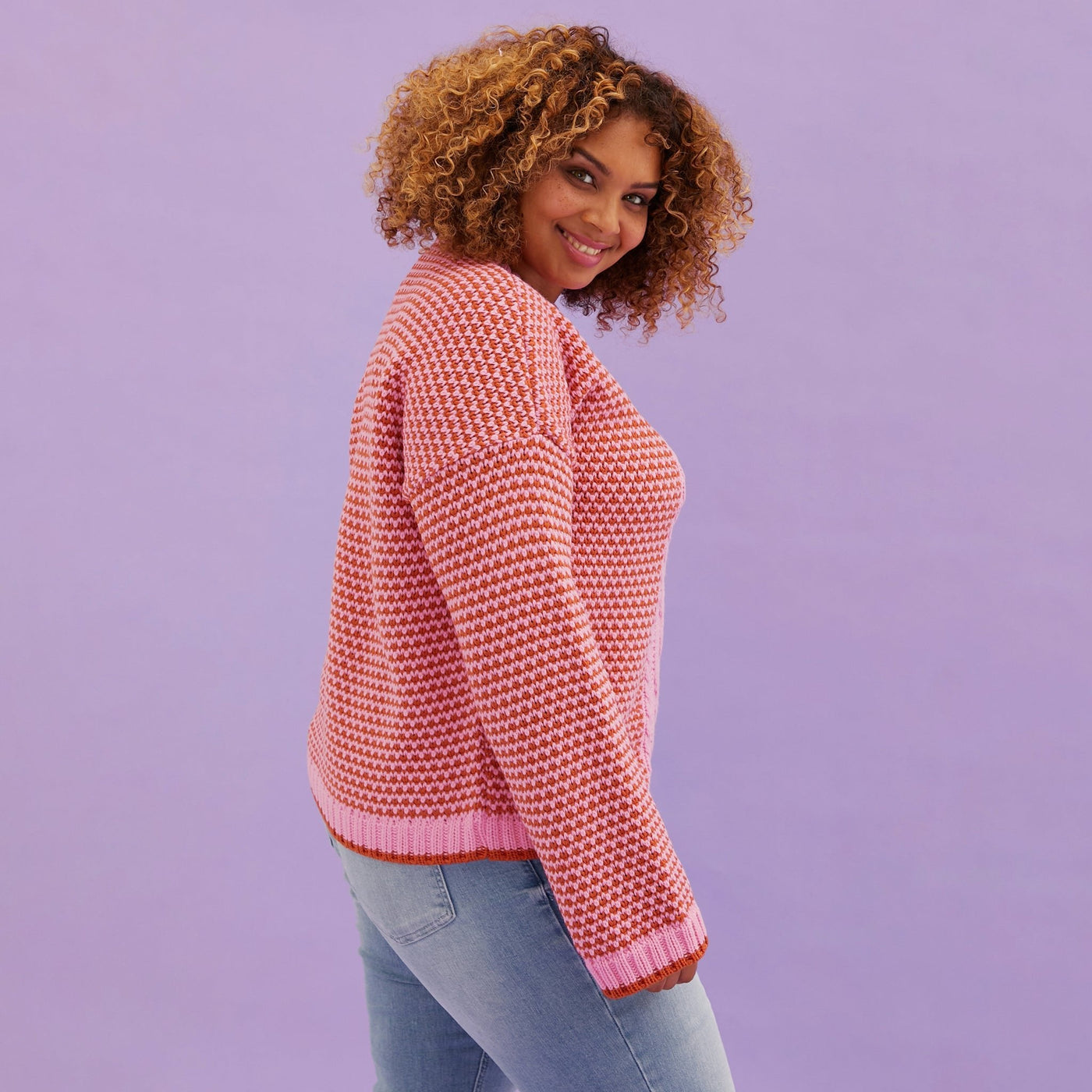 Frankie Cable Knit Crew Neck Jumper - Pink