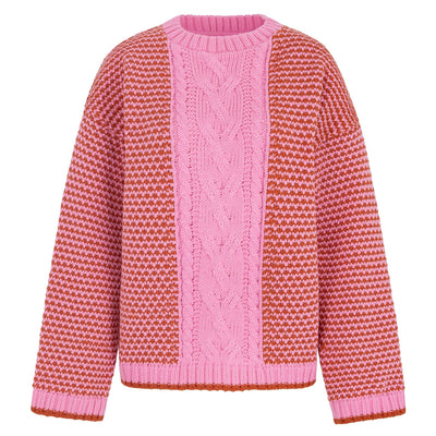 Frankie Cable Knit Crew Neck Jumper - Pink