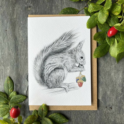Red Squirrel Christmas Card