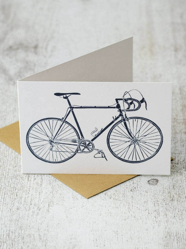 Steel Framed Racing Bicycle A6 Lino Print Greeting Card