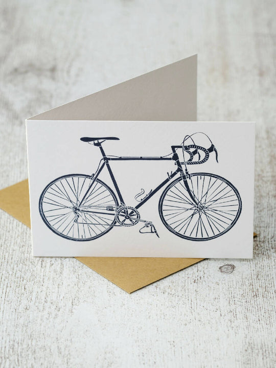 Steel Framed Racing Bicycle A6 Lino Print Greeting Card