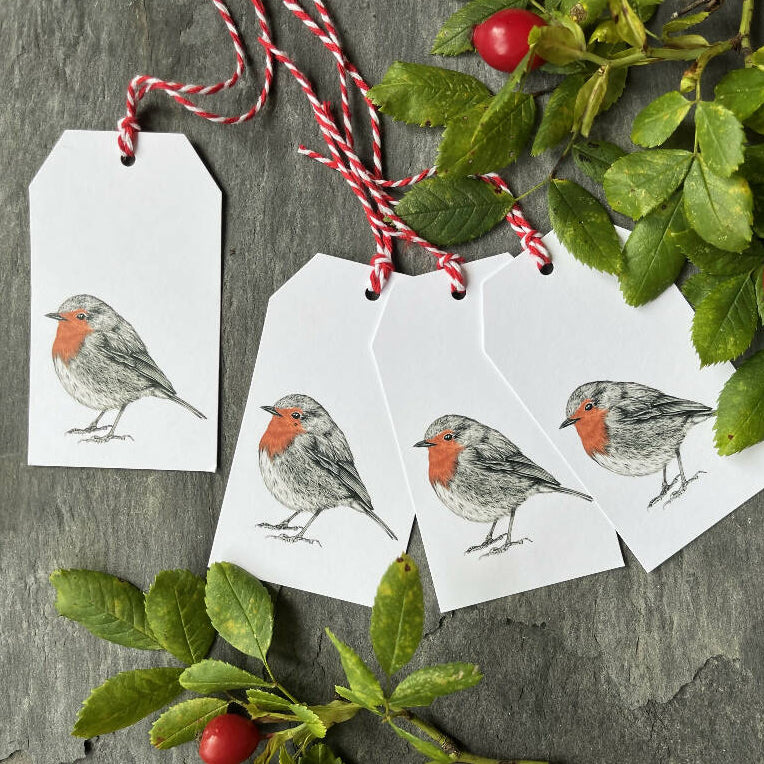 Traditional Robin Hand-Finished Christmas Gift Tags - Set of 4