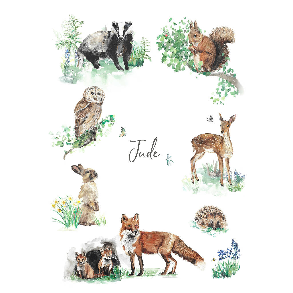 Woodland Animals Personalised Name Print