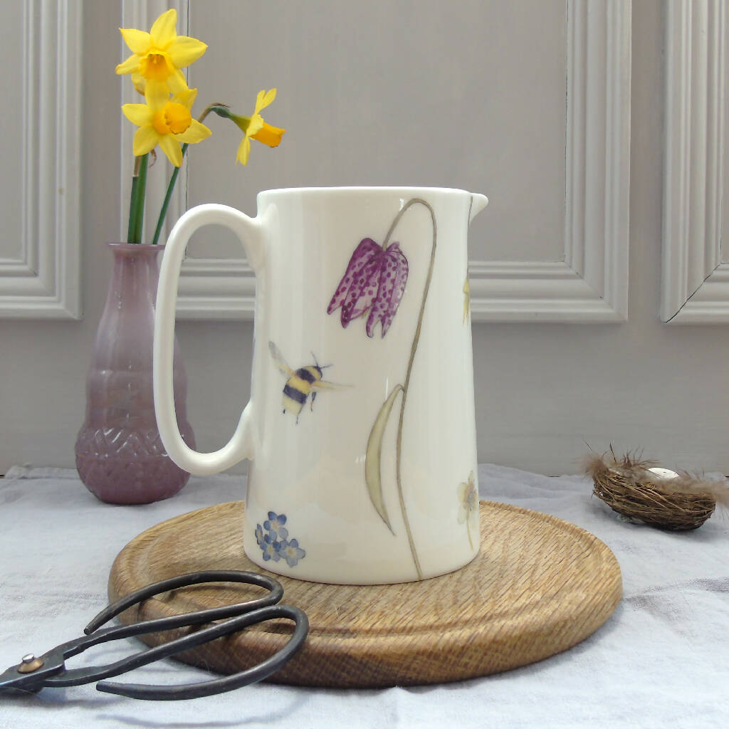 Bee and Spring Flowers Bone China One Pint Jug