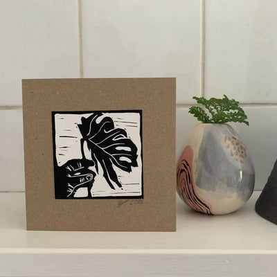 Bouclé 'Hands Full' Hand-Printed Linocut Greetings Card Set of 5 Cards