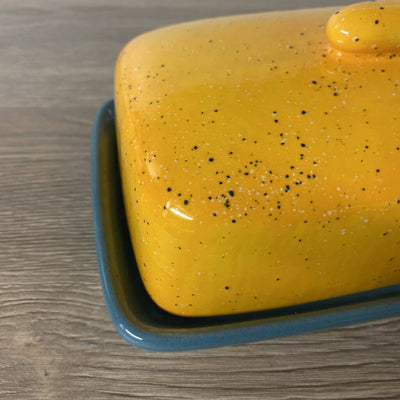 Butter Dish with Yellow Lid and Grey Dish