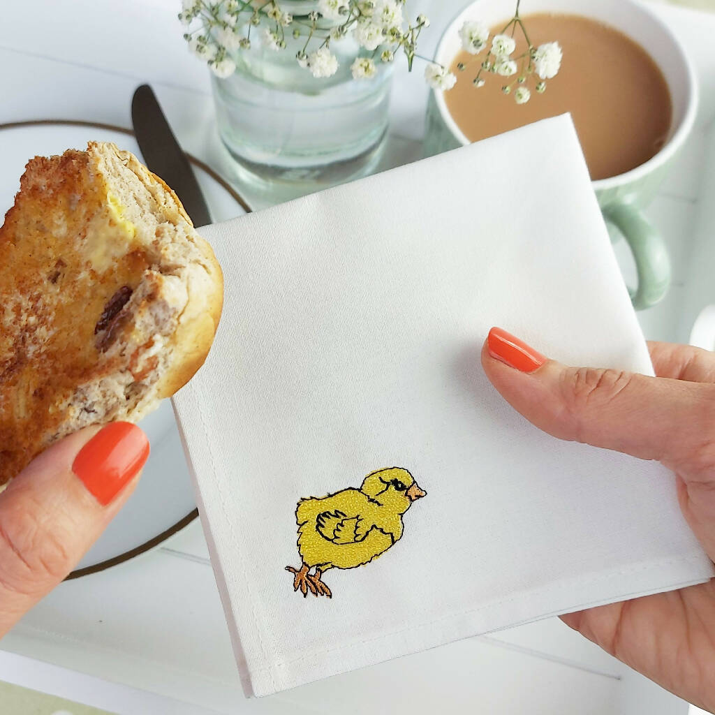 Embroidered Little Chick Cocktail Napkins - Set of Four