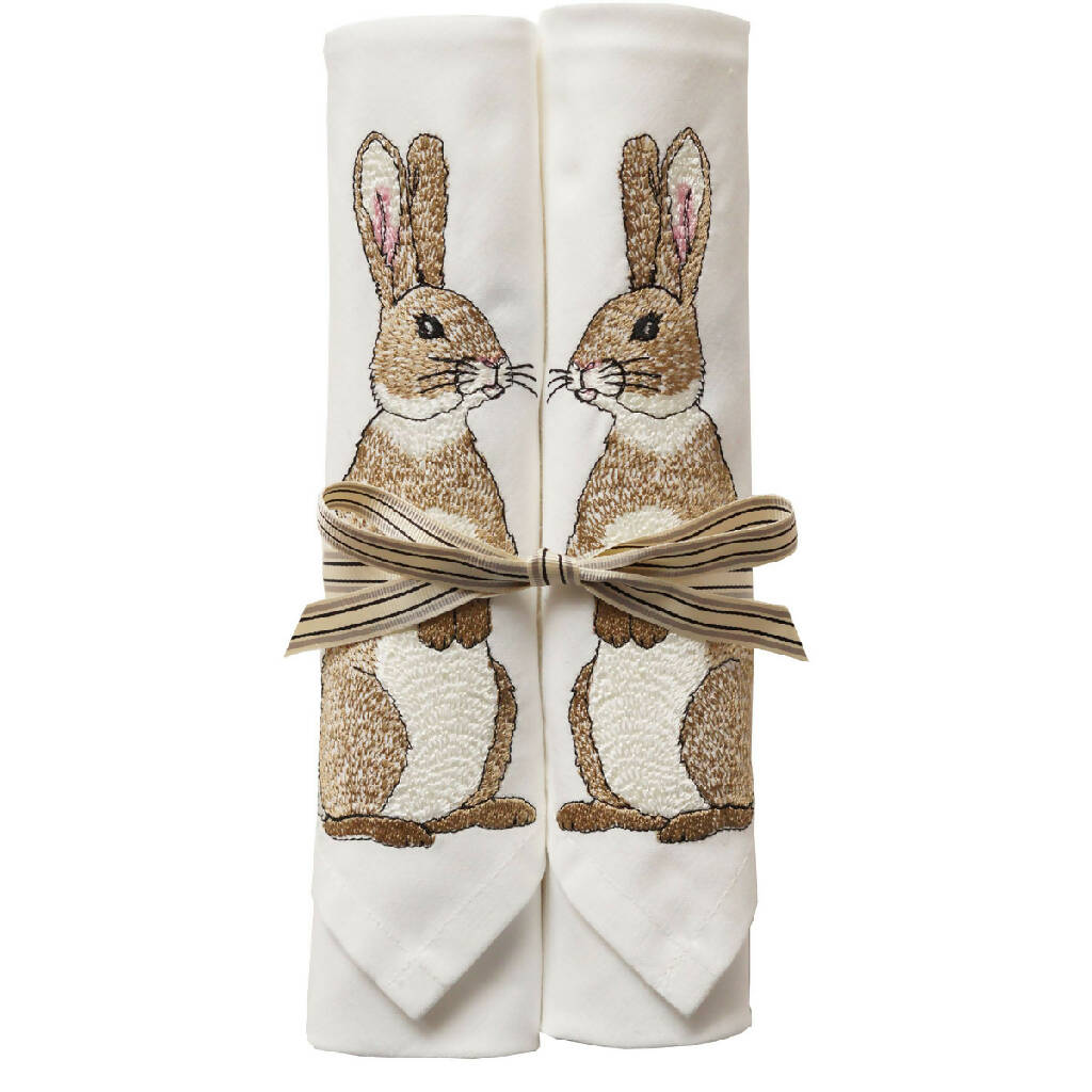 Ivory Cotton Embroidered Easter Rabbit Napkins by Kate Sproston Design