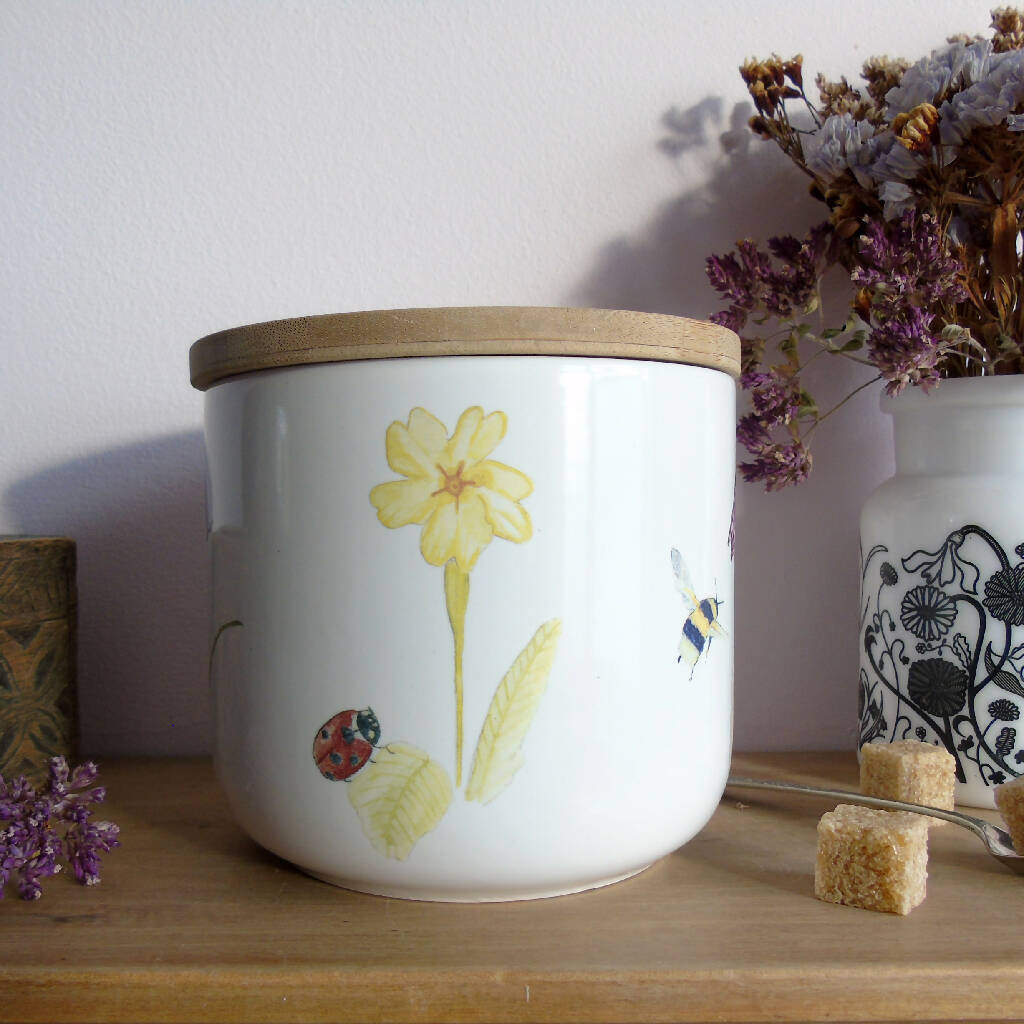 Bee and Spring Flowers Small Storage Jar