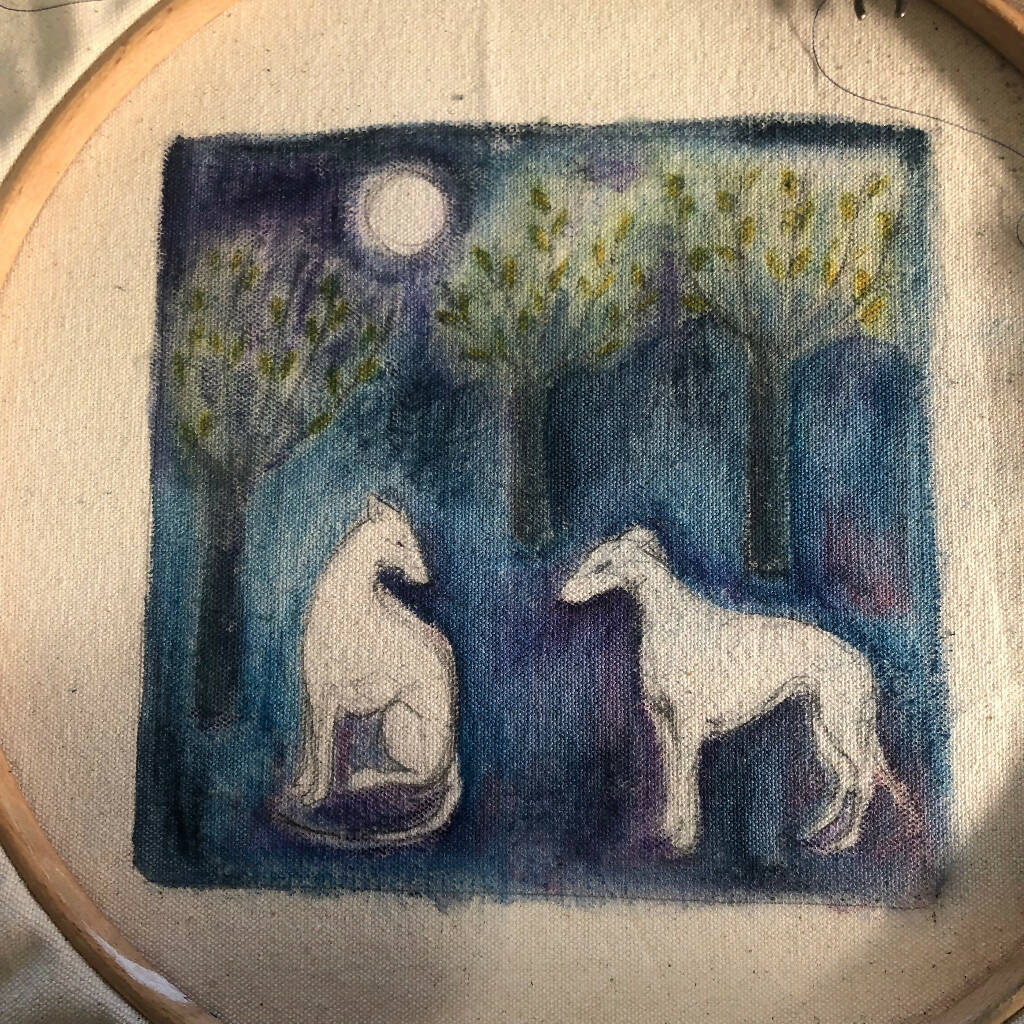 Forever Autumn Framed Embroidered Artwork With Sighthounds And Trees