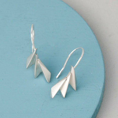 Geometric Fan Drop Earrings in Solid Sterling Silver