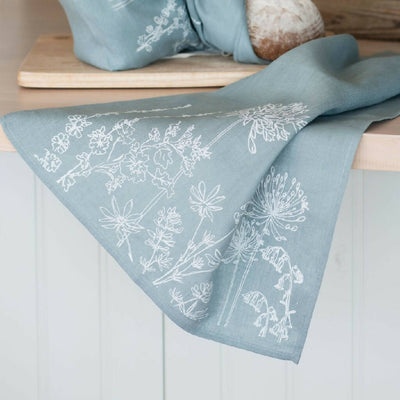 Linen Tea Towel With Garden Design