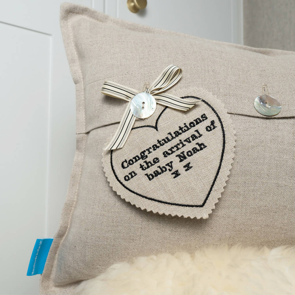 Sleeping Otter Mum & Pup Embroidered Cushion with Personalised Tag By Kate Sproston Design